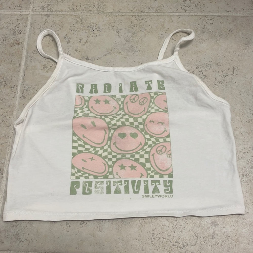 Trendy smiley white tank top